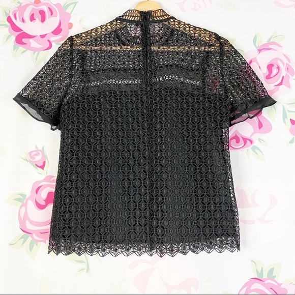 ZARA Black Crochet Lace Ruffle Blouse S - Picture 6 of 8